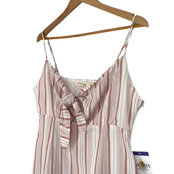 MorrisDay The Label L Pink Striped Midi Dress Spaghetti Strap Keyhole Tie Bust - Picture 6 of 16